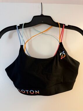 Peloton Black Sports Bra with Multicolor Straps medium